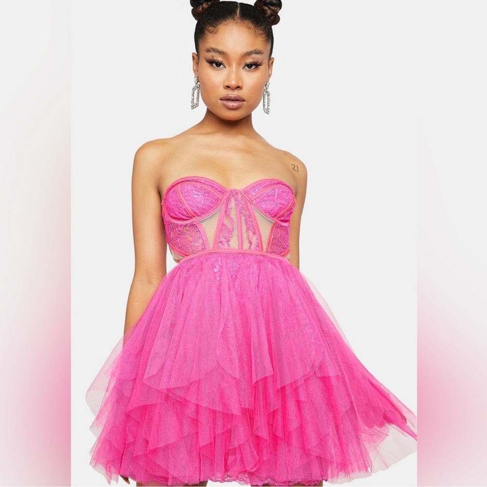 Love And Lemons Rosario Buster Tulle Mini Dress in Pink Size M